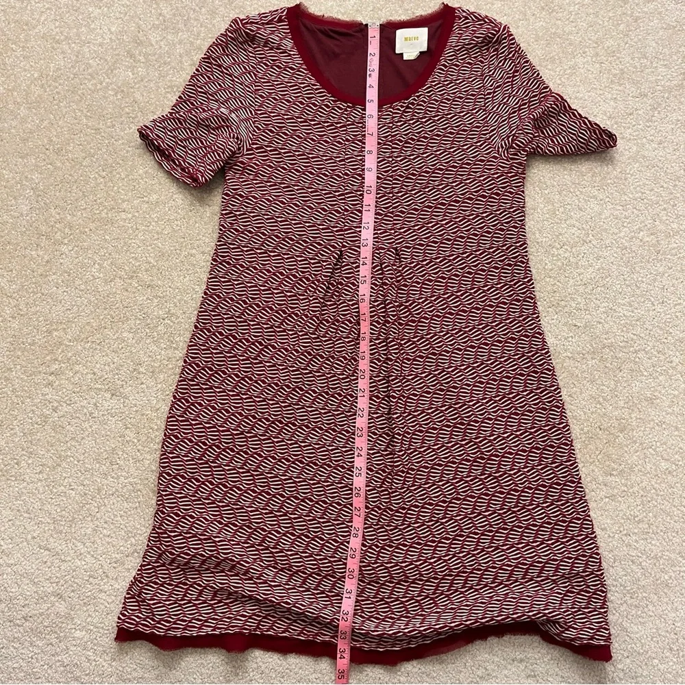 Anthropologie Maeve Dress Womens Small Red White Textured Lined Fringe Hem Zip - Picture 8 of 9